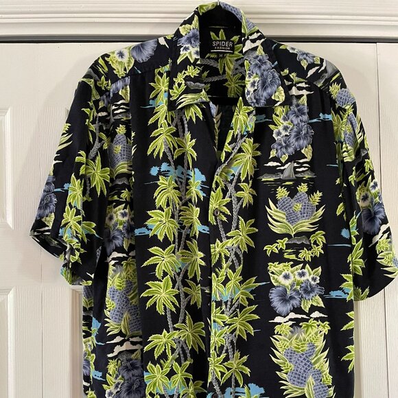 Vintage Men's Tropical Hawiian  Shirt Floral Buttons - Spider Fashion - Sz M - Picture 2 of 13